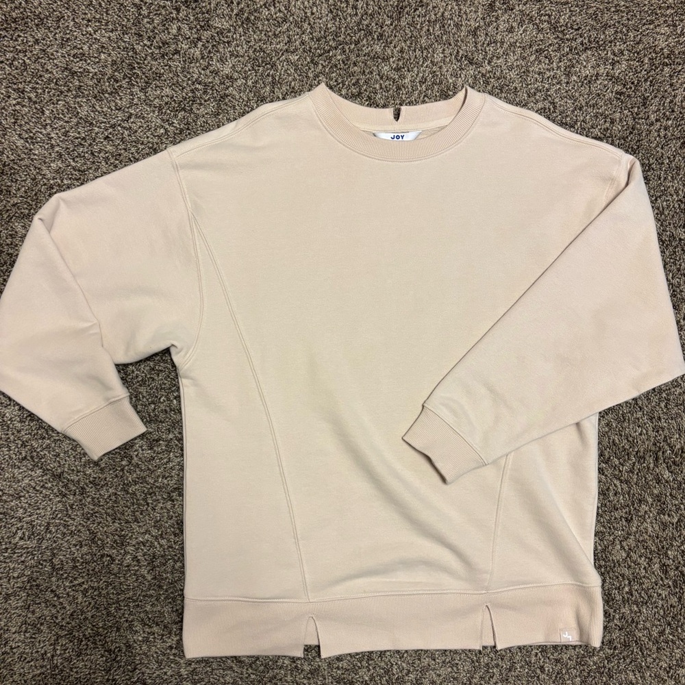 Women's JoyLab Oversized Crew Neck Cream /Tan -sz Small